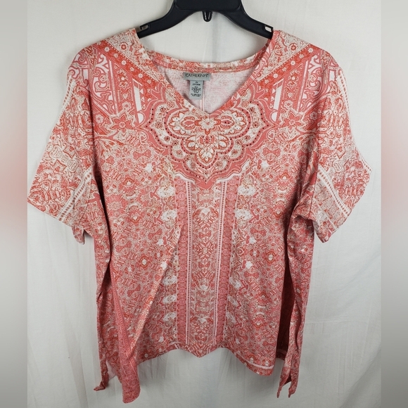 Catherines Peach Jeweled Short Sleeve Shirt Sz 2X - Picture 2 of 9